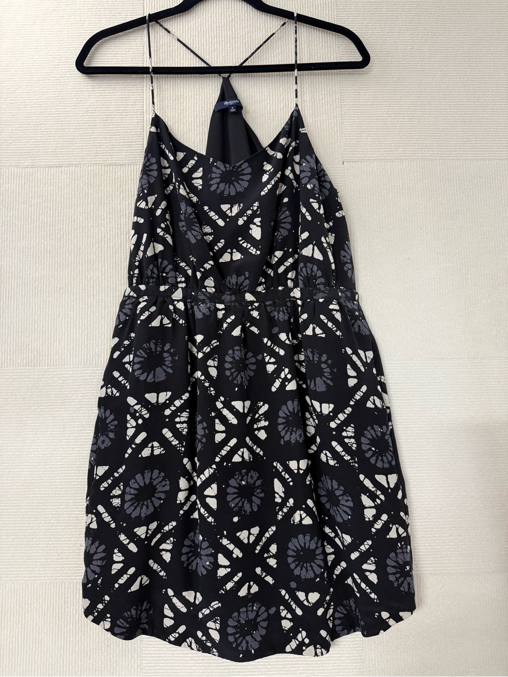 Madewell Black Mini Dress with Gray & White Geometric Print